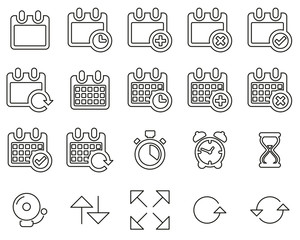 Time Or Schedule Icons Black & White Thin Line Set Big