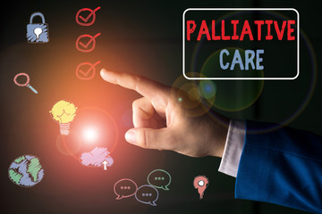 Conceptual hand writing showing Palliative Care. Concept meaning specialized medical care for...