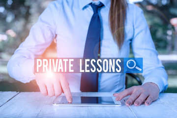 Writing note showing Private Lessons. Business concept for teaching which is usually paid privately...