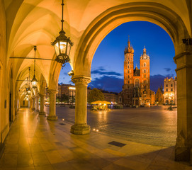 view of the beautiful Krakow old town in the evening