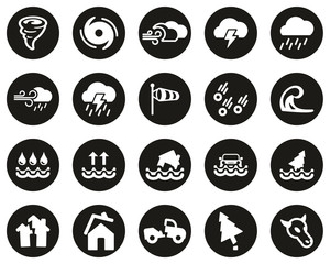 Tornado Or Hurricane Icons White On Black Flat Design Circle Set Big