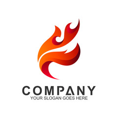 fast letter F logo with fire shape in red color