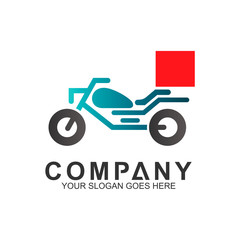 Motorcycle logo with box, delivery service vector
