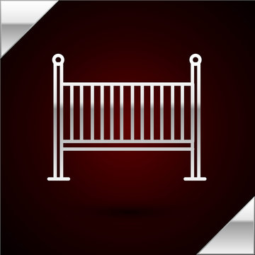 recommend clip art: Silver line Baby crib cradle bed icon isolated on dark red background. Vector Illustration