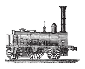 Old locomotive - Adler (1835) / vintage illustration from Brockhaus Konversations-Lexikon 1908 © Hein Nouwens