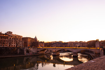 Vitorio Emanuele II bridge at sunset, Rome