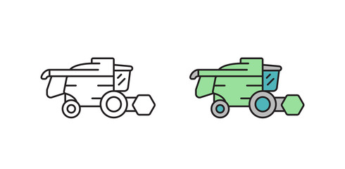 Combine harvester icon in the vector. Transport symbol on an isolated white background. Vector illustration in flat style.