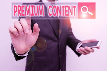 Word writing text Premium Content. Business photo showcasing higher quality or more desirable than...