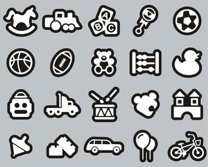 Toys Icons White On Black Sticker Set Big