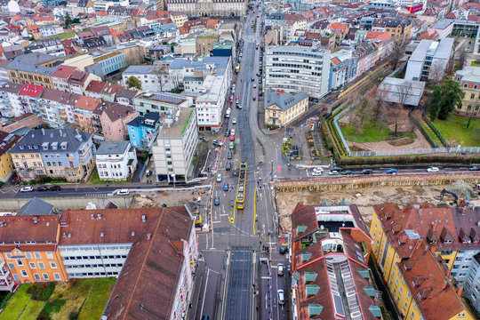 Luftbildaufnahme, Karlsruhe, Innenstadt, Zentrum, Baden-Württemberg, Germany, Februar 2020