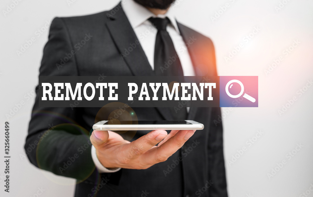 Poster conceptual hand writing showing remote payment. concept meaning payment transaction initiated via in