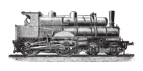 Old locomotive / vintage illustration from Brockhaus Konversations-Lexikon 1908 © Hein Nouwens