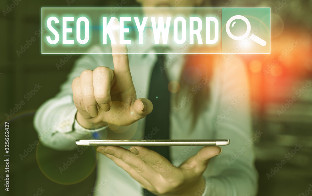 Aufkleber text sign showing seo keyword. business photo text phrases in your web content that help showing fin
