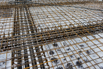 mesh made of metal reinforcement prepared for concrete filling
