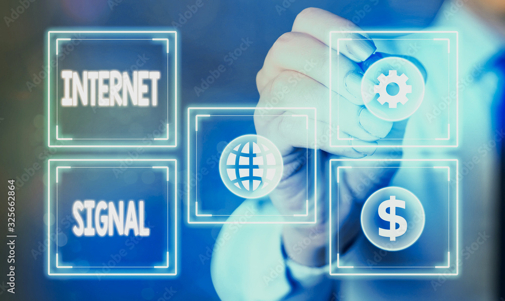 Poster writing note showing internet signal. business concept for signal strength received by a phone from 