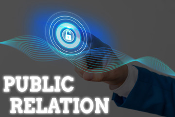 Writing note showing Public Relation. Business concept for practice of deliberately analysisaging...