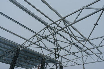 metal frame for the roof of the hangar