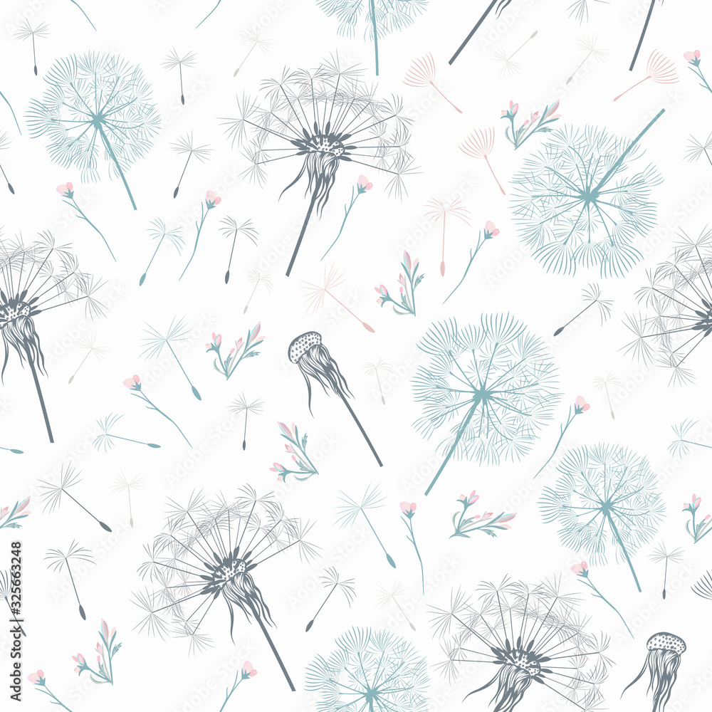 Poster Elegant simple vector pattern with dandelions