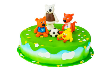 Children's cake with bears on a isolated background