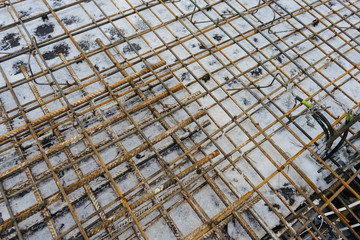 mesh made of metal reinforcement prepared for concrete filling