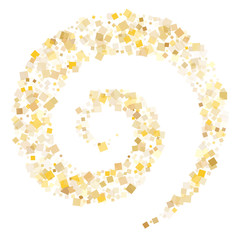 Glowing gold square confetti tinsels falling on white. Glittering New Year vector sequins background. Gold foil confetti party glitter texture. Rhombus pieces invitation backdrop.