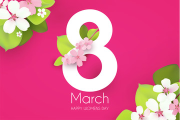 8 march, international women s day poster template with flowers. Spring design.