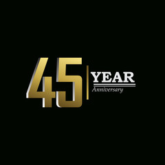 45 Years Anniversary Celebration Gold Vector Template Design Illustration