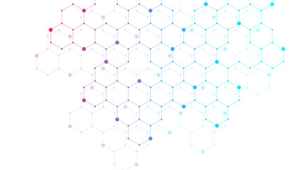 Hexagons abstract background with geometric shapes. Science, technology and medical concept. Futuristic background in science style. Graphic hex background for your design. Vector illustration.