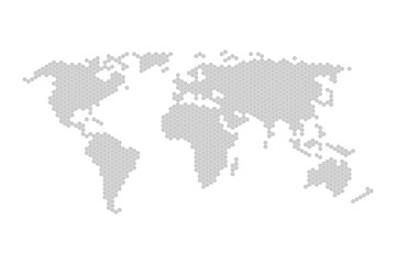 Hexagons Grey Color World Map Vector illustration.
