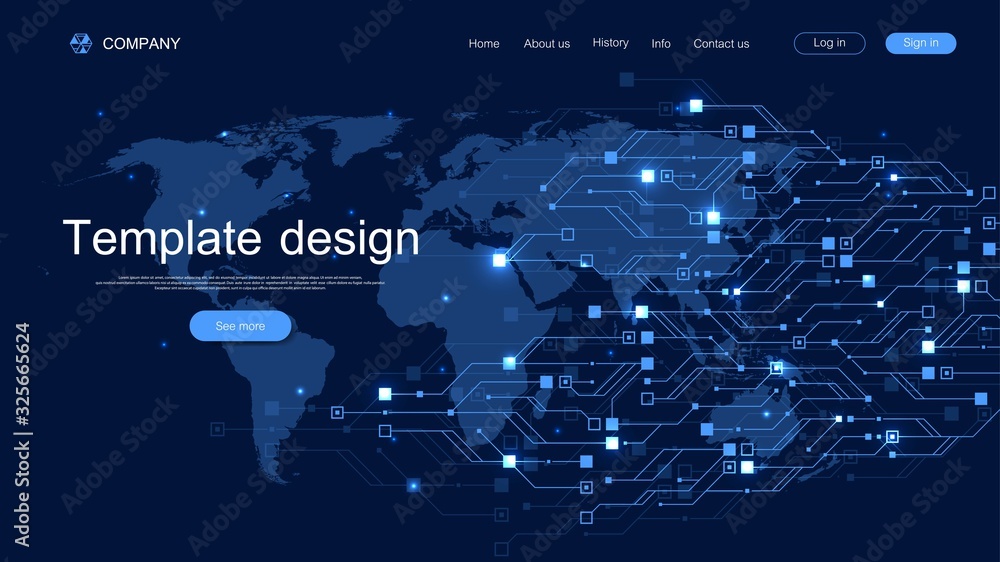 Poster Landing page tech background with abstract circuit board textures. Geometric abstract background with lines circuit board . Website template design. Vector illustration.