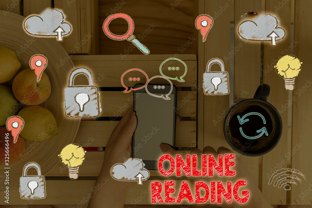 Poster word writing text online reading. business photo showcasing process of extracting meaning is in a di