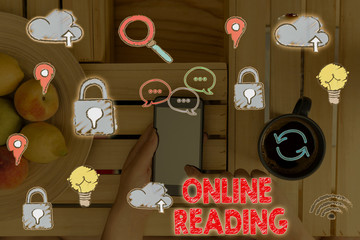 Word writing text Online Reading. Business photo showcasing process of extracting meaning is in a...