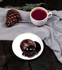 Cocolate fondant with a cup of tea
