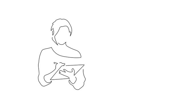 Woman working line drawing, animated illustration design. Business collection.