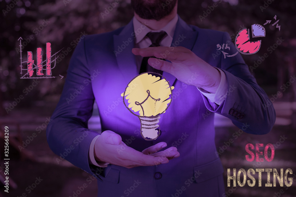 Poster handwriting text seo hosting. conceptual photo building website in a way that is friendly for search