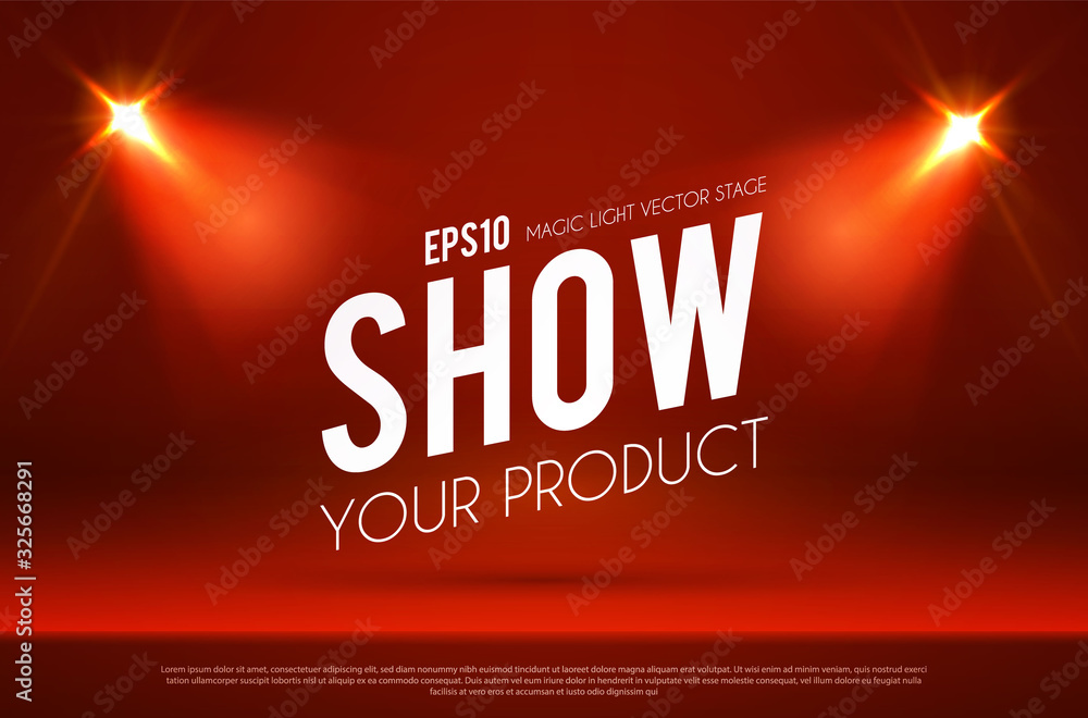 Wall mural empty scene with shining spotlights. showcase. show your product.