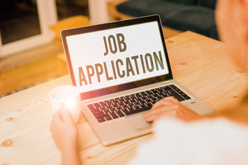 Conceptual hand writing showing Job Application. Concept meaning paper which indicates interest in...