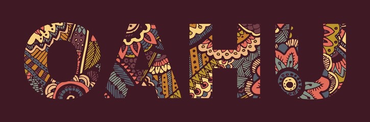 Inscription OAHU in the style of abstract hand drawing