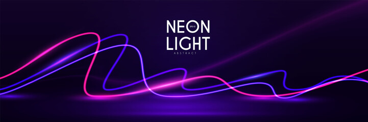 Abstract neon background with shining wires. Motion design. Magic empty space. - obrazy, fototapety, plakaty