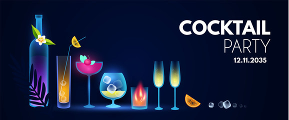 Cocktail party shining poster template. Exotic night club flyer.