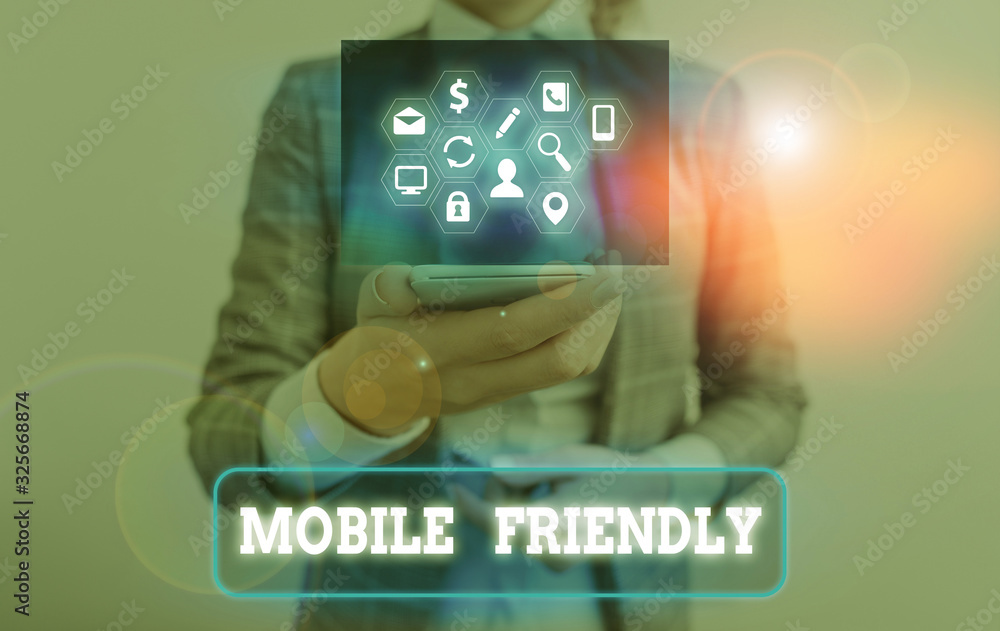 Poster conceptual hand writing showing mobile friendly. concept meaning website is designed to display on a