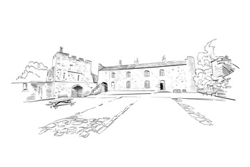 Prudhoe Castle. Great Britain. Euorope. Hand drawn sketch. Vector illustration.