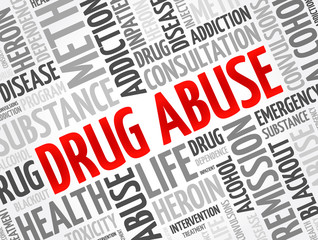 Drug Abuse word cloud collage, health concept background