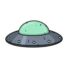 UFO. Cartoon alien spaceship. Cosmic ship in form saucer.