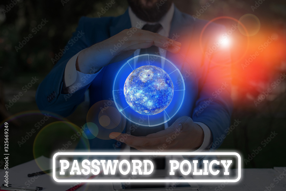 Poster conceptual hand writing showing password policy. concept meaning first line of protection against an