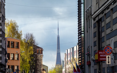 April 24, 2018 Riga, Latvia. View of the Riga television tower.