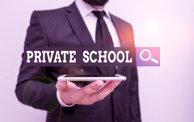 Conceptual hand writing showing Private School. Concept meaning an independent school supported...
