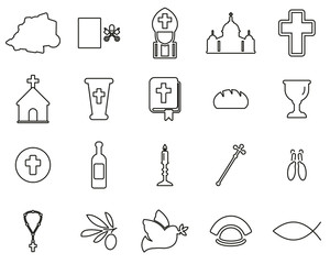 Vatican Country & Culture Icons Black & White Thin Line Set Big