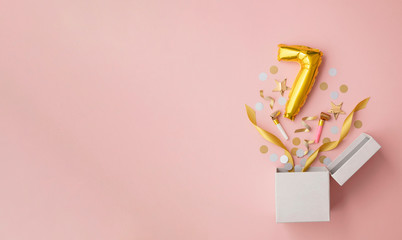 Number 7 birthday balloon celebration gift box lay flat explosion