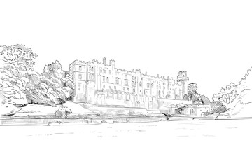 Warwick Castle. Warwick. England. Great Britain. Europe. Hand drawn sketch. Vector illustration.